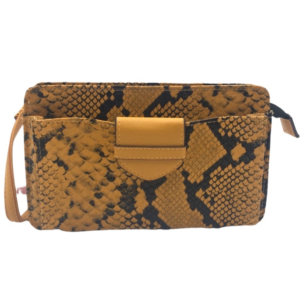 New Enzo Angiolini snake print mustard color bag wallet on a string